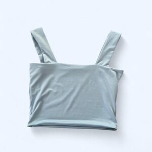 Women's Square Neck Wide Strap Crop Tank Tops Blue Size M